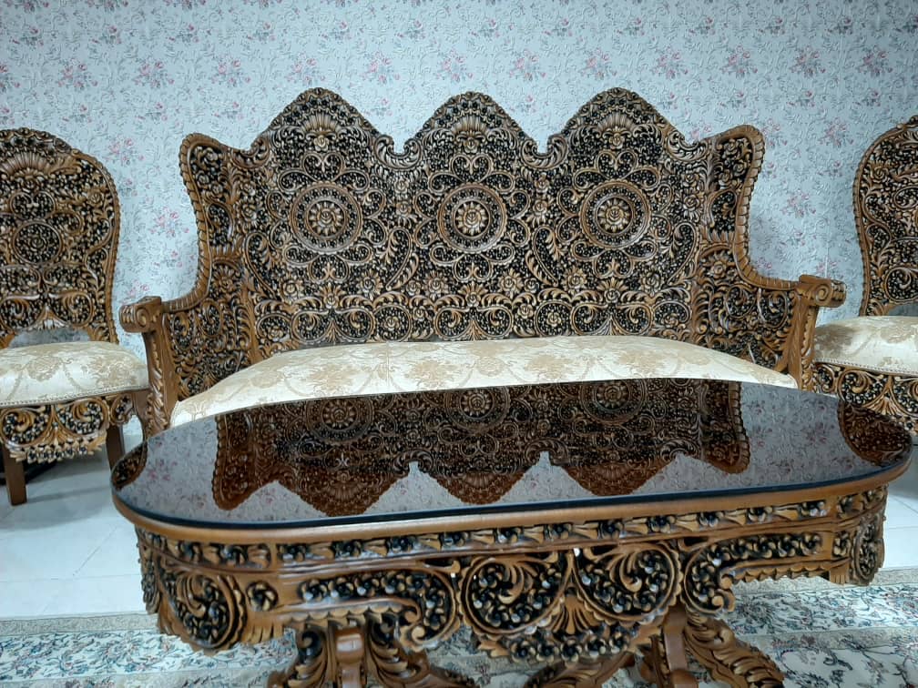 مبل سلطنتی مدل گلریز، مبل چوب گردو و راش، قیمت مبل استیل گلریز