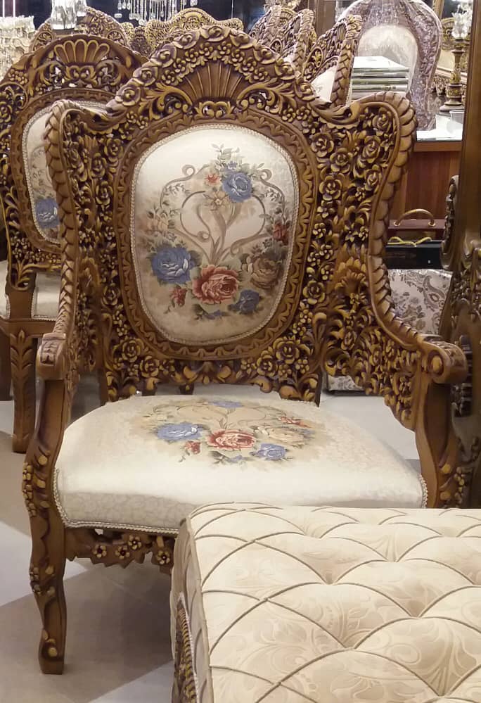 مبل سلطنتی مدل گلریز، مبل چوب گردو و راش، قیمت مبل استیل گلریز