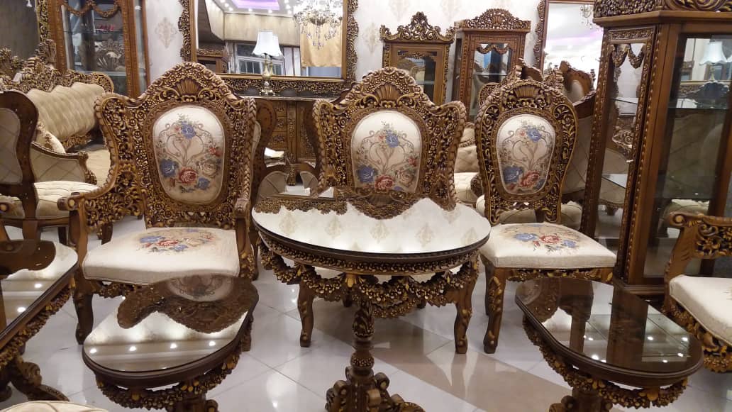 مبل سلطنتی مدل گلریز، مبل چوب گردو و راش، قیمت مبل استیل گلریز