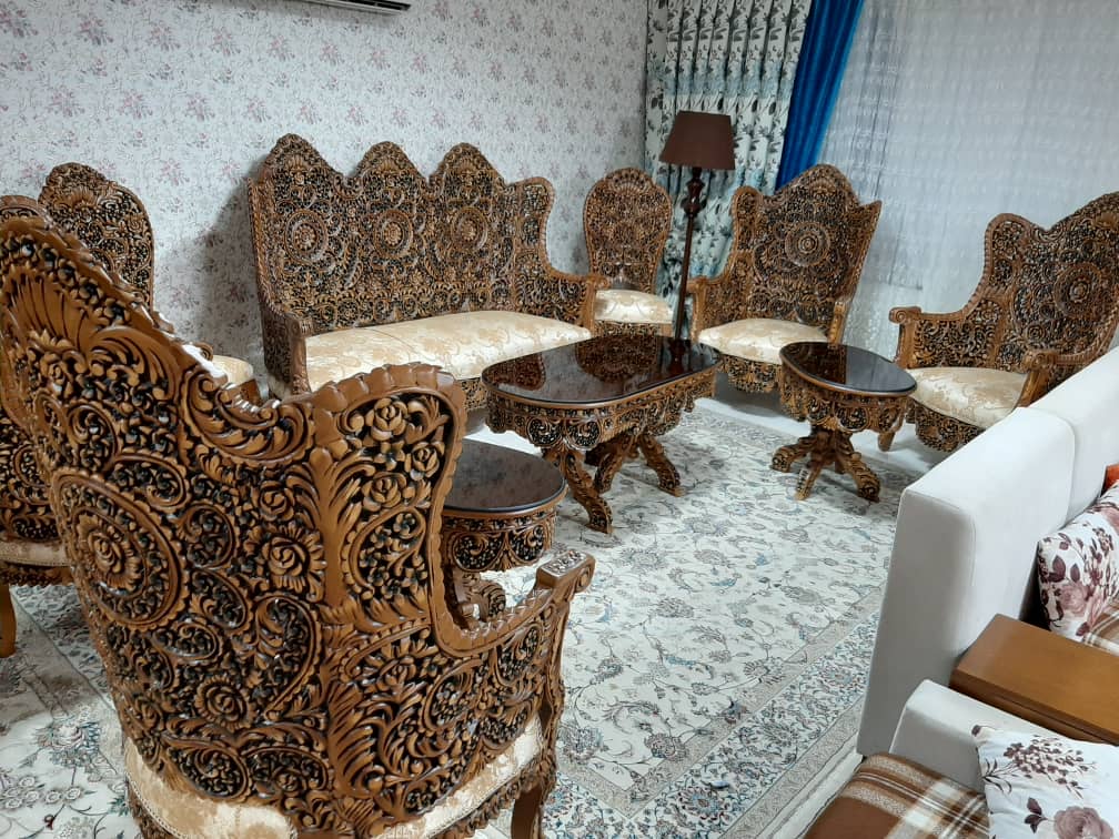 مبل سلطنتی مدل گلریز، مبل چوب گردو و راش، قیمت مبل استیل گلریز